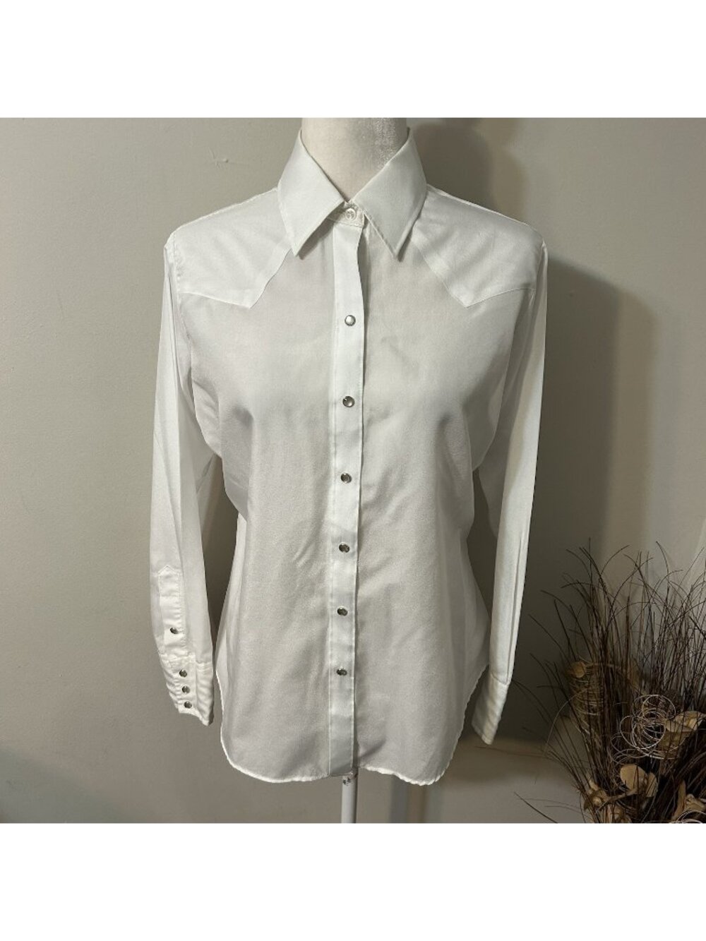 Vtg Panhandle Slim Western Shirt Women White Pearl Snap Fitted Semi Sheer Sz M ?